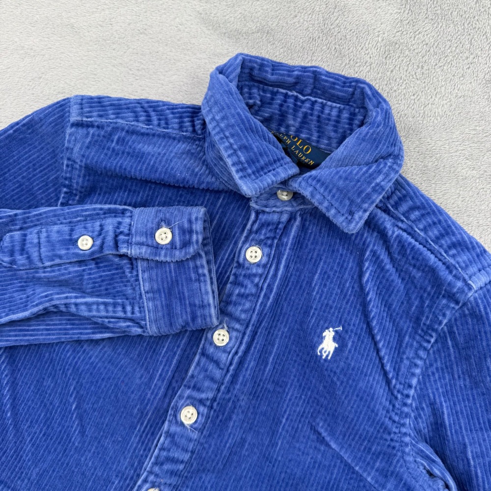 Polo Ralph‎ Lauren Girls Blue Corduroy Button Front Shirt Dress Size 7